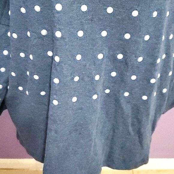 Hannah Blue Gray Boho Chic Long Sleeve Slouchy Sweater With 3D Pearls - Picture 3 of 9